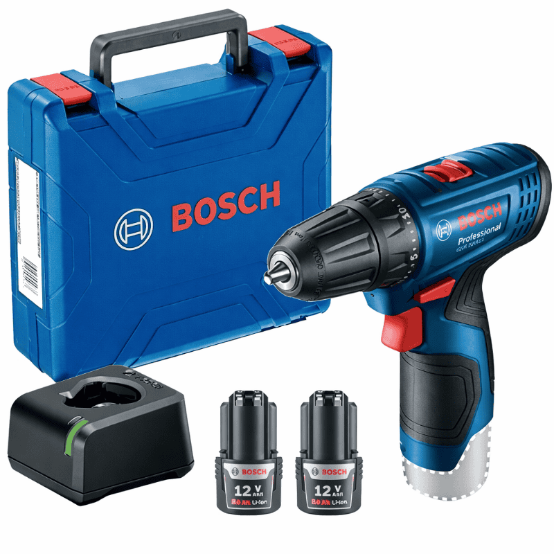 Parafusadeira Bosch GSR 120-LI 12V com maleta, duas baterias e carregador para uso doméstico