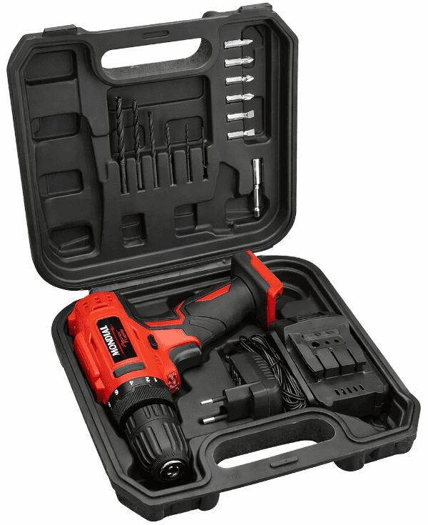 Parafusadeira Mondial PF-06M 12V com estojo, carregador e kit de acessórios para uso doméstico