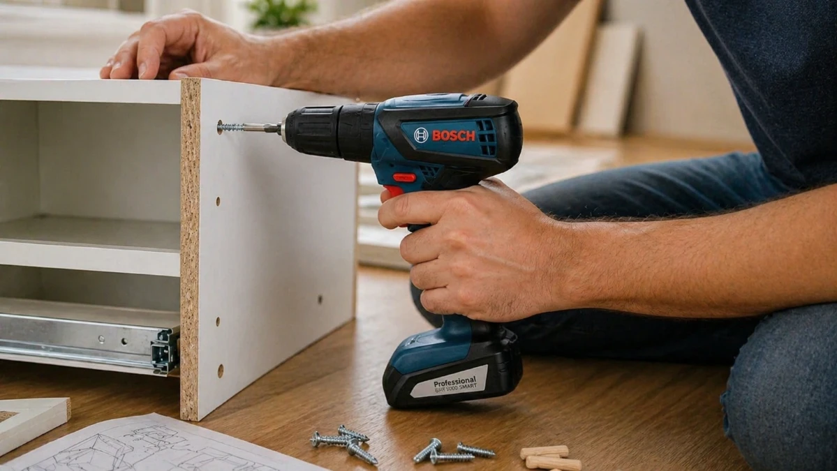 Parafusadeira Bosch GSR 1000 Smart 12V para montar móveis de MDF 2026