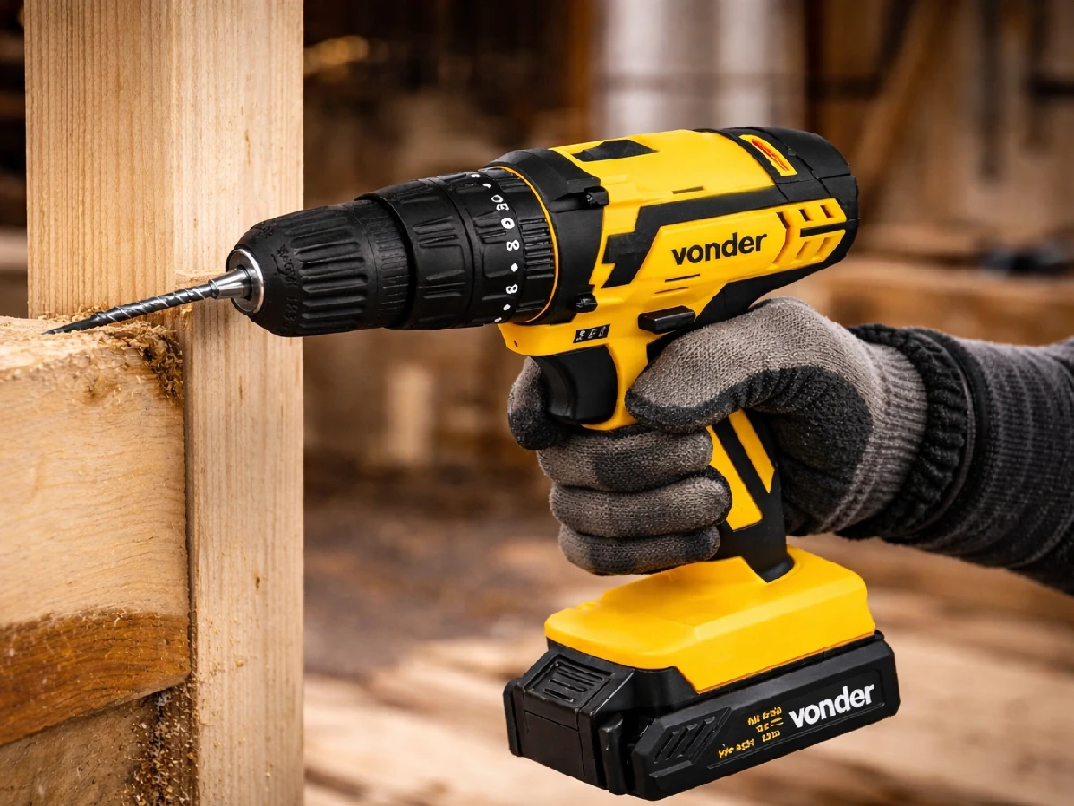 Parafusadeira Vonder PFV012I 12V com impacto em uso na madeira